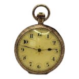 AN EARLY 20TH CENTURY 9CT GOLD LADIES’ POCKET WATCH Open face with arabic number markings and
