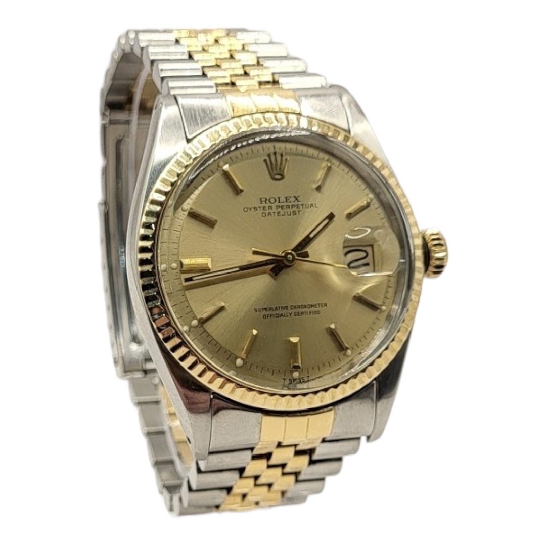 ROLEX, DATEJUST, A VINTAGE 18CT GOLD AND STEEL GENT’S WRISTWATCH Gold tone dial with calendar window - Image 2 of 5