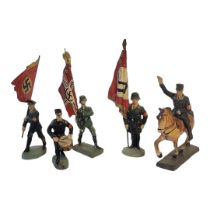 ELASTOLIN, A COLLECTION OF GERMAN WW11 MODEL FIGURES An equestrian figure and standard bearers. (