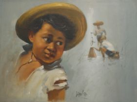 VICTOR LOYOLA, FILIPINO (XX) PORTRAIT Young Filipino boy, signed lower middle, framed. (62.5cm x