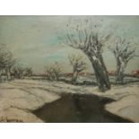 UNKNOWN ARTIST (XX), A MID 20TH CENTURY ENGLISH SCHOOL OIL PAINTING Snow scene, indistinctly