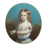 A 19TH CENTURY WATERCOLOUR AND GOUACHE, PORTRAIT OF A YOUNG GIRL WITH RINGLETS Framed, high quality,