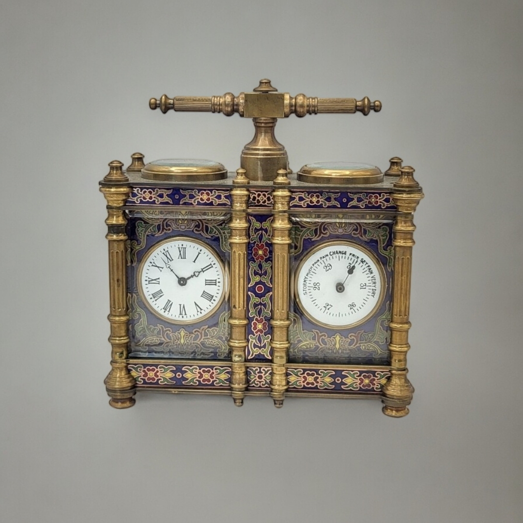 A 19TH CENTURY FRENCH STYLE GILT BRONZE DOUBLE-CLOISONNÉ CARRIAGE CLOCK Two adjacent bevelled