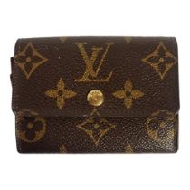 LOUIS VUITTON, A BROWN LEATHER ELISE MONOGRAM SMALL WALLET With gilt brass button and two internal