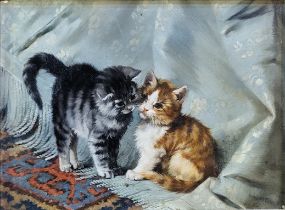 A LATE 19TH CENTURY CONTINENTAL SCHOOL, STUDY OF TOW YOUNG KITTEN, FRIENDS FOR EVER, OIL ON PANEL