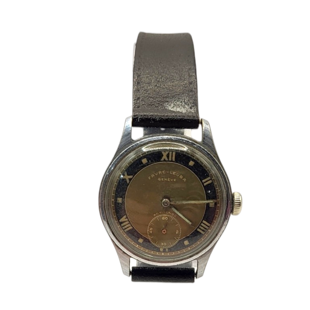 FAVRE-LEUBA, A MID CENTURY STAINLESS STEEL GENTS WRISTWATCH Gold tone dial with subsidiary seconds - Image 5 of 7