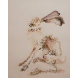 A CONTEMPORARY PEN, INK AND WATERCOLOUR Rabbit, signed lower right, framed. (61cm x 73cm frame) x