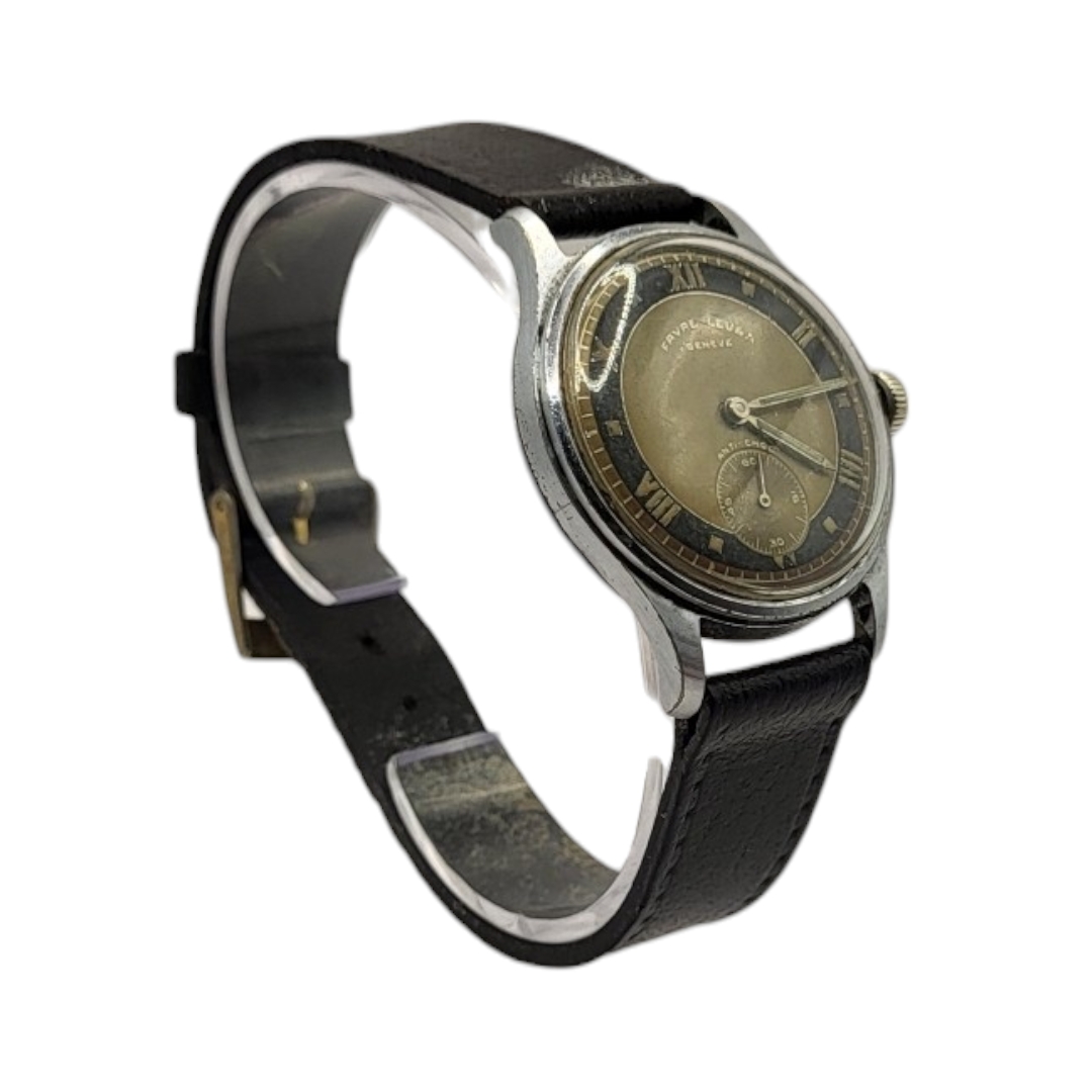 FAVRE-LEUBA, A MID CENTURY STAINLESS STEEL GENTS WRISTWATCH Gold tone dial with subsidiary seconds - Image 4 of 7