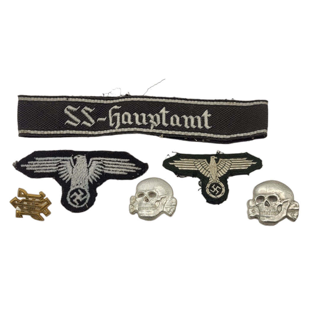 AN SS INSIGNIA TUNIC ARM EAGLE Along with SS Hauptämt officers cuff title, LAH bronze cypher for