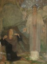 ATT: BERNARD SLEIGH, 1872 - 1954, PENCIL AND WATERCOLOUR ON LINEN Titled ‘Christ Appearing to Mary