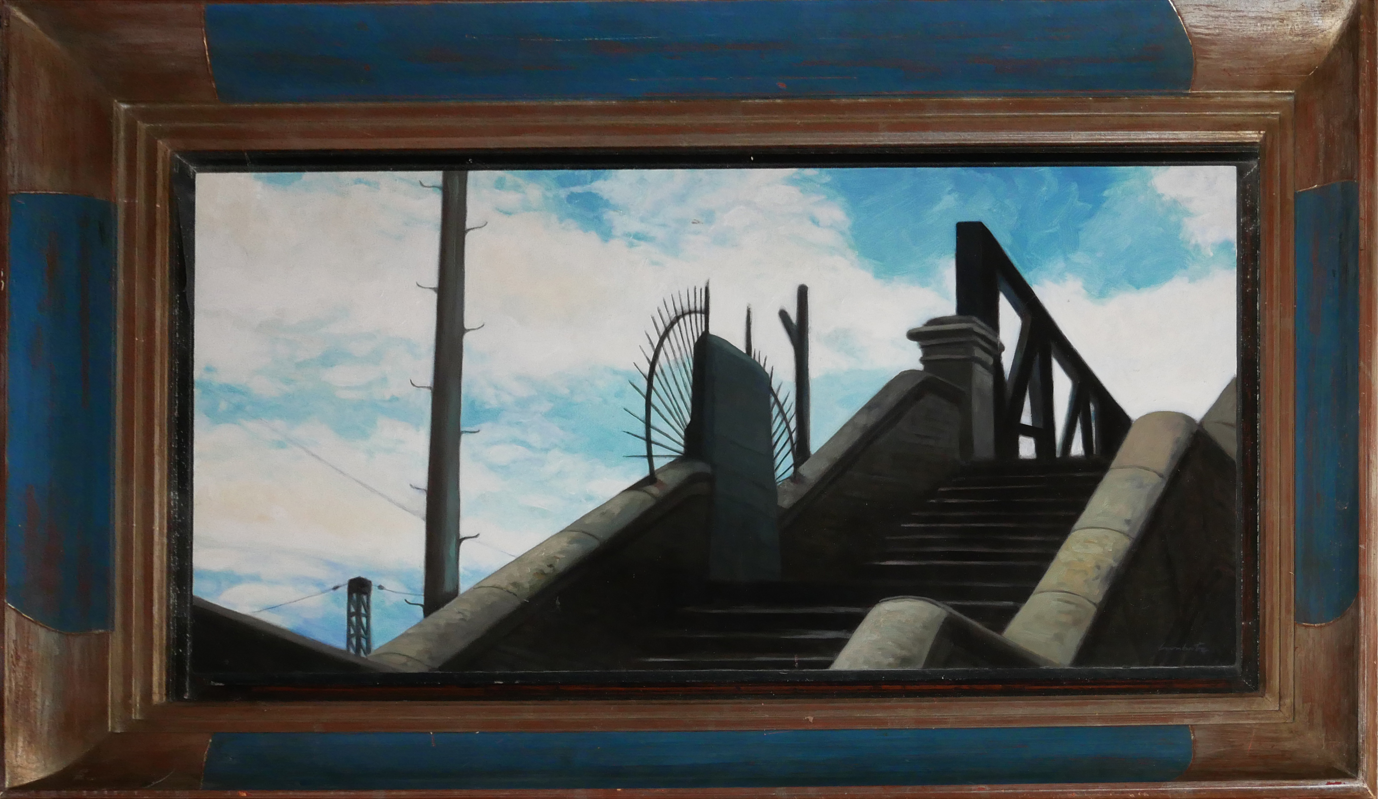 RAMON LOMBARTE, SPANISH, B. 1956, OIL ON PANEL Titled ‘Escaleras Descansos’ (Stairs and Landings), - Image 2 of 4