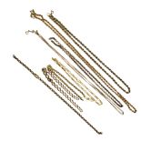 A COLLECTION OF VINTAGE 9CT GOLD NECKLACES AND BRACELETS Various designs. Condition: AF
