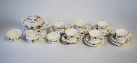 ROYAL WORCESTER, A COMPLETE BONE CHINA TEA SERVICE FOR SIX In June garland pattern, Circa 1961,