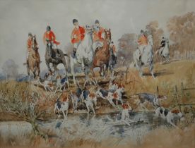 J. DENNISON (XX) , WATERCOLOUR Titled ‘On the Hunt’, signed lower right, framed and glazed (73.5cm x