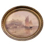 HENRY MOORE R.A., R.W.S. (English, 1835-1895). AN ENGLISH VICTORIAN ROMANTIC SCHOOL OVAL OIL ON