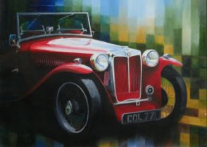 GEOFF BECKETT (XX), ORIGINAL OIL PAINTING MG Car, 2002, signed lower left with original label verso,