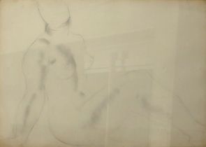 FRANK DOBSON, ENGLISH, 1886 - 1963, PENCIL AND CHALK Seated Female Nude. (74cm x 59.5cm frame/51cm x