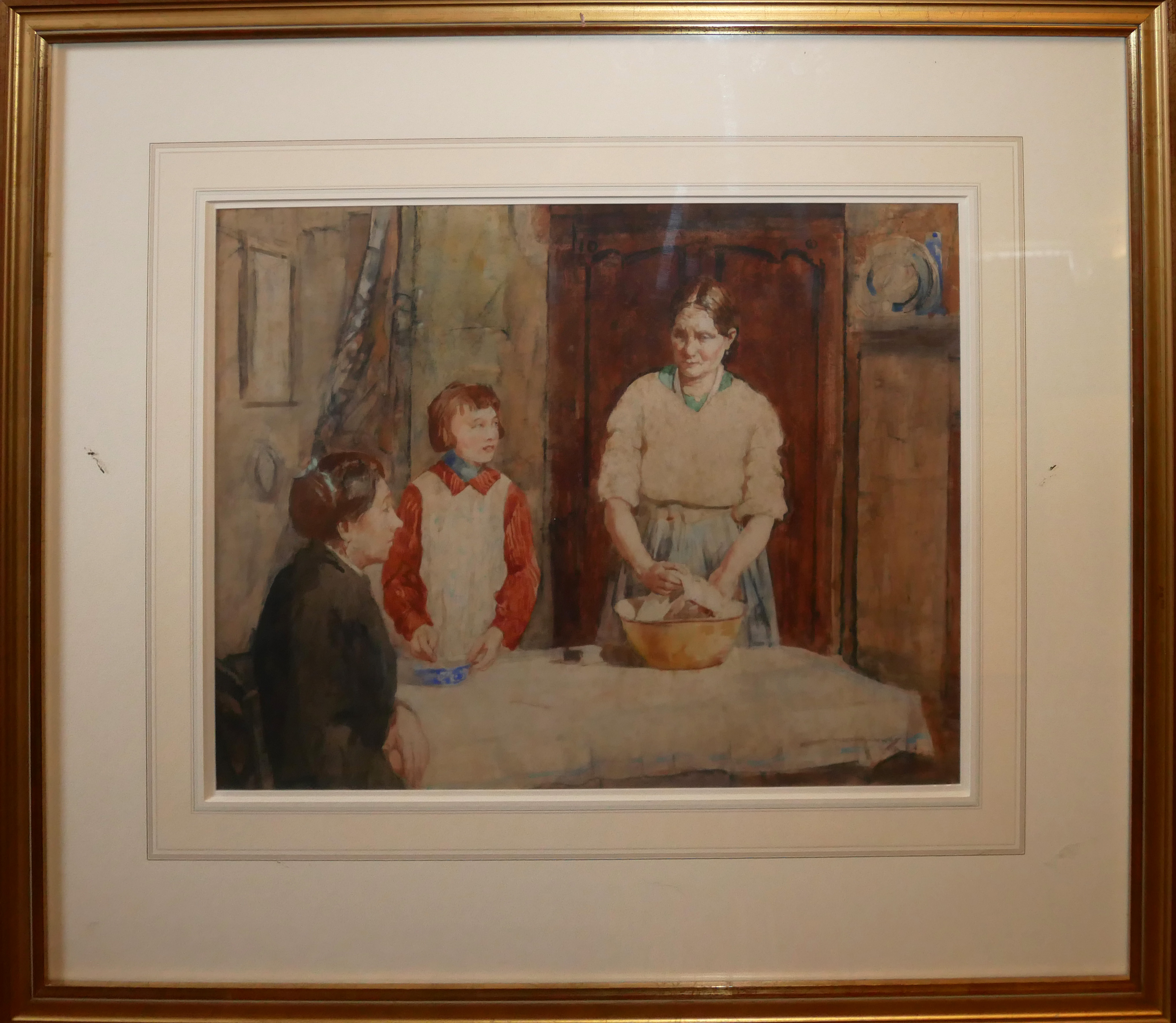 WILLIAM LEE-HANKEY, 1869 - 1952, WATERCOLOUR Titled ‘At The Table’, mother and daughter preparing - Image 2 of 4