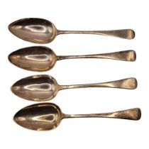 A COLLECTION OF FOUR GEORGIAN TABLESPOONS Plain form, with engraved initials, to include London,