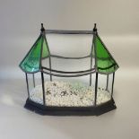 A MID 20TH CENTURY MODEL OF PLANTS GLASSHOUSE ORANGERIE A removable top roof cover lead inlaid, with