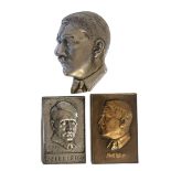 ADOLF HITLER, A WWII GERMAN STEEL PORTRAIT PLAQUE Profile form with screw mount, together with a