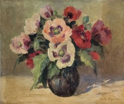 A CENTRAL EUROPEAN SCHOOL OIL ON CANVAS, STILL LIFE, BLOSSOMING SUMMER FLOWERS IN A VASE, CIRCA 1900