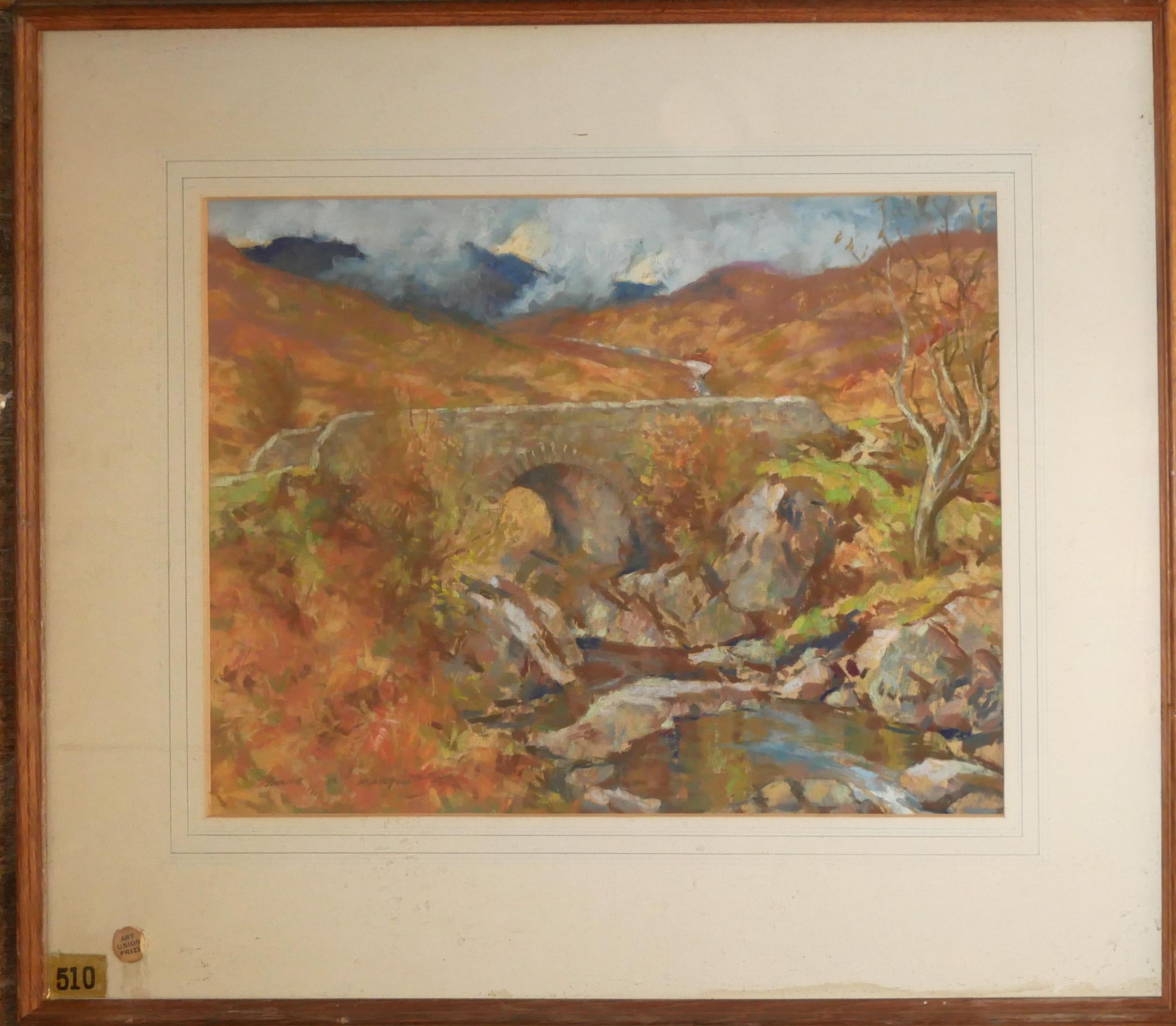 FRANCIS PATRICK MARTIN, 1883 - 1966, WATERCOLOUR AND GOUACHE Titled 'Old Bridge, North Glen', signed - Image 2 of 5