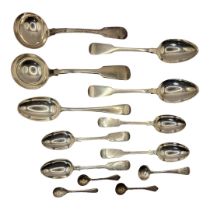 A COLLECTION OF VICTORIAN AND LATER SILVER FLATWARE To include two sauce ladle and a set of four