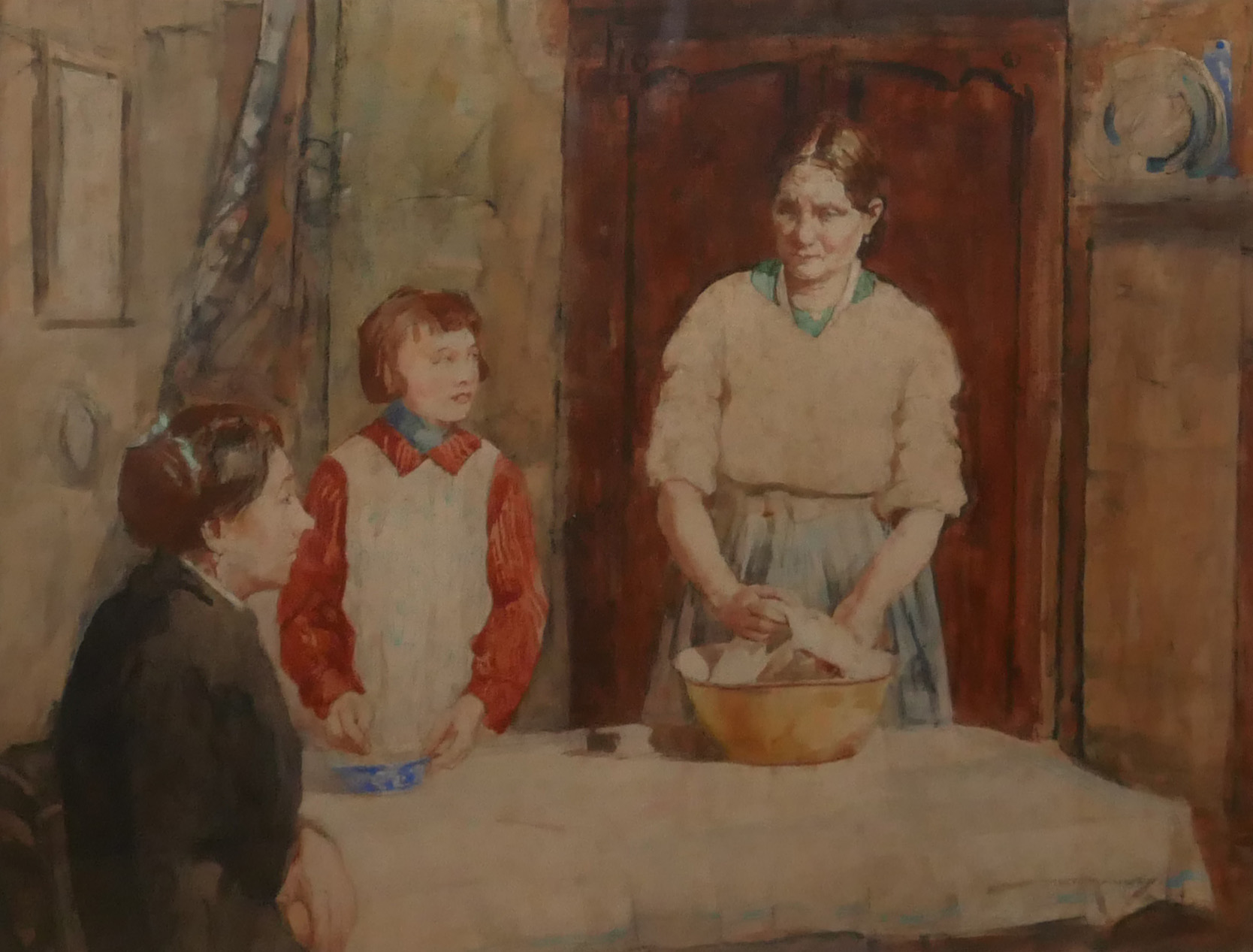 WILLIAM LEE-HANKEY, 1869 - 1952, WATERCOLOUR Titled ‘At The Table’, mother and daughter preparing