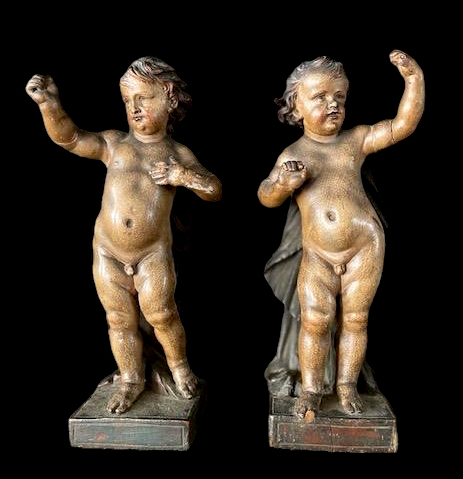 A PAIR OF 17TH/18TH CENTURY FINELY POLYCHROME PAINTED WOODEN PUTTI. (h 21.5cm). Note: The original - Bild 2 aus 2