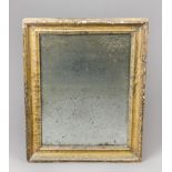 A 19TH CENTURY GILT WALL MIRROR WITH HEAVILY FOXED ORIGINAL MERCURY PLATE. (h 44cm x w 35.5cm)