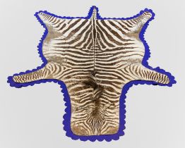 A LATE 20TH CENTURY TAXIDERMY BURCHELL'S ZEBRA SKIN RUG (EQUUS QUAGGA BURCHELLII). (260cm x 190cm)