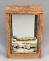 AN UNUSUAL ANTIQUE CARVED CORPUS DIORAMA. Case with mirrored back panel. (h 45.5cm x w 30cm x d