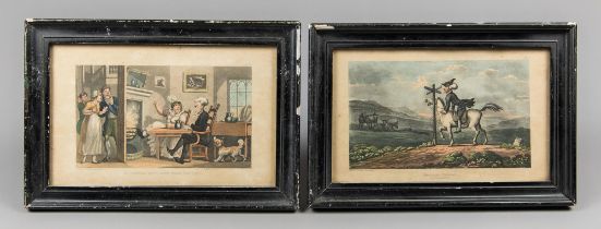 THOMAS ROWLANDSON, TWO 19TH CENTURY COLOURED ETCHINGS, FRAMED AND GLAZED. (h 20cm x w 29cm) ‘