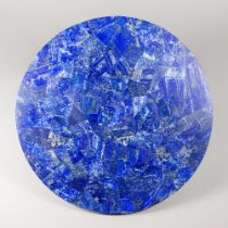 A LARGE LAPIS LAZULI VENEERED CIRCULAR TABLE TOP (h 74cm x w 74cm x d 2cm)