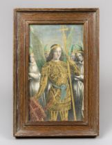 A LATE 19TH/EARLY 20TH CENTURY HAND-COLOURED JOAN OF ARC ENGRAVING. Framed and glazed. (h 29.5cm x w