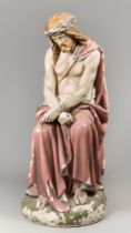 HERBERT AND COX OF LIVERPOOL, A LATE 19TH/EARLY 20TH CENTURY RARE PLASTER STATUE, CHRIST SEATED ON A