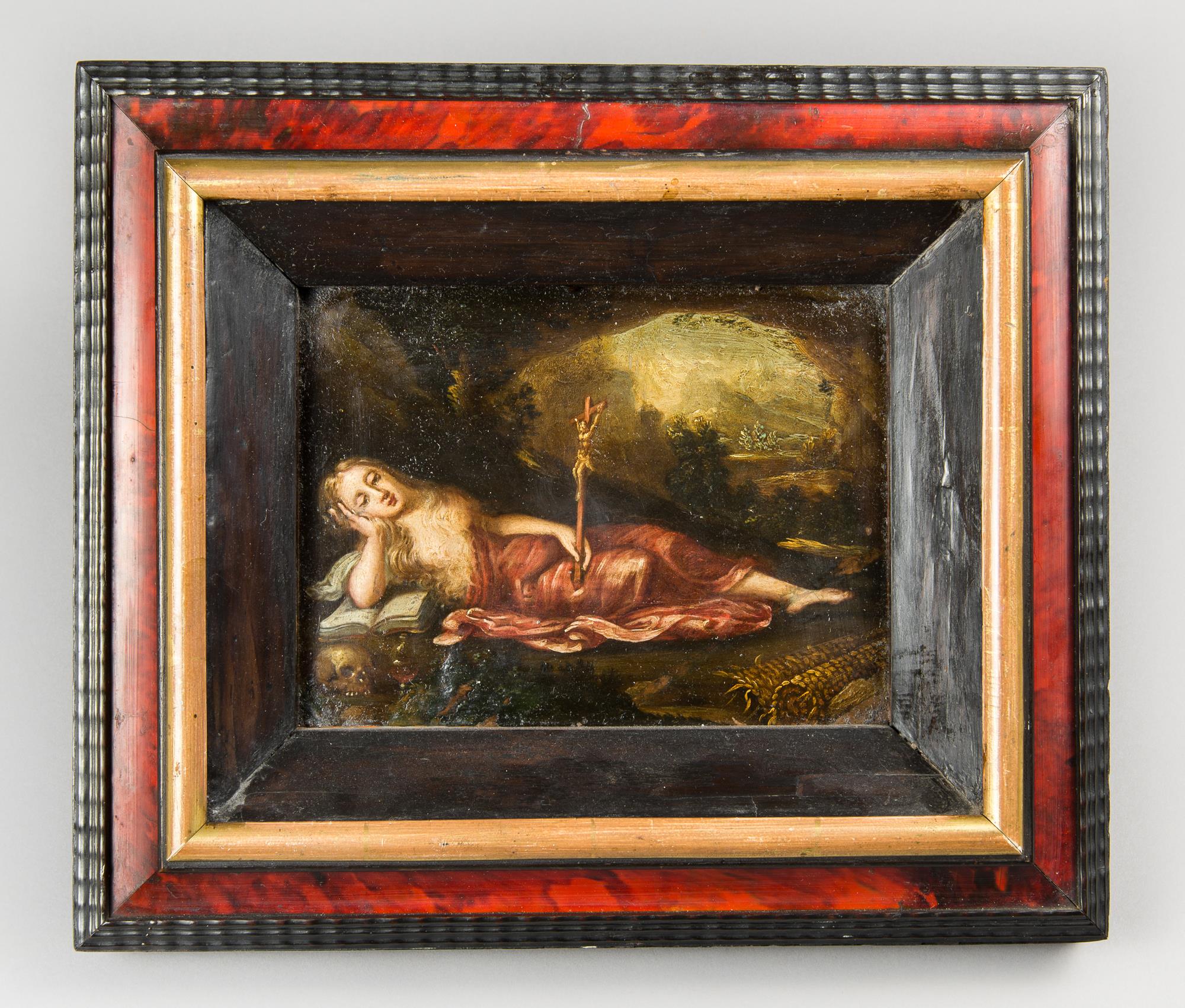 DUTCH SCHOOL, 17TH CENTURY RECUMBENT MARY MAGDALENE OIL ON COPPER. Picture (17cm x 22cm). Frame (h - Image 2 of 3