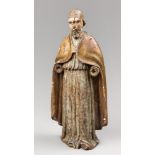 A 17TH/18TH CENTURY BISHOP SCULPTURE IN POLYCHROME WOOD. (h 32.5cm)
