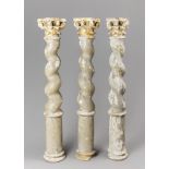 AN 18TH CENTURY SET OF THREE ITALIAN BAROQUE GILT WOOD TWISTED COLUMNS. (h 75cm)