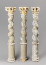 AN 18TH CENTURY SET OF THREE ITALIAN BAROQUE GILT WOOD TWISTED COLUMNS. (h 75cm)