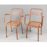 RENÉ MALAVAL, A PAIR OF MID 20TH CENTURY PERFORATED METAL ARMCHAIRS, 1950S. (h 81cm)