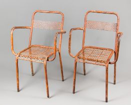 RENÉ MALAVAL, A PAIR OF MID 20TH CENTURY PERFORATED METAL ARMCHAIRS, 1950S. (h 81cm)