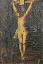 CHRIST ON THE CROSS, 18TH/19TH CENTURY OIL ON BOARD. (h 24cm x w 16.8cm)