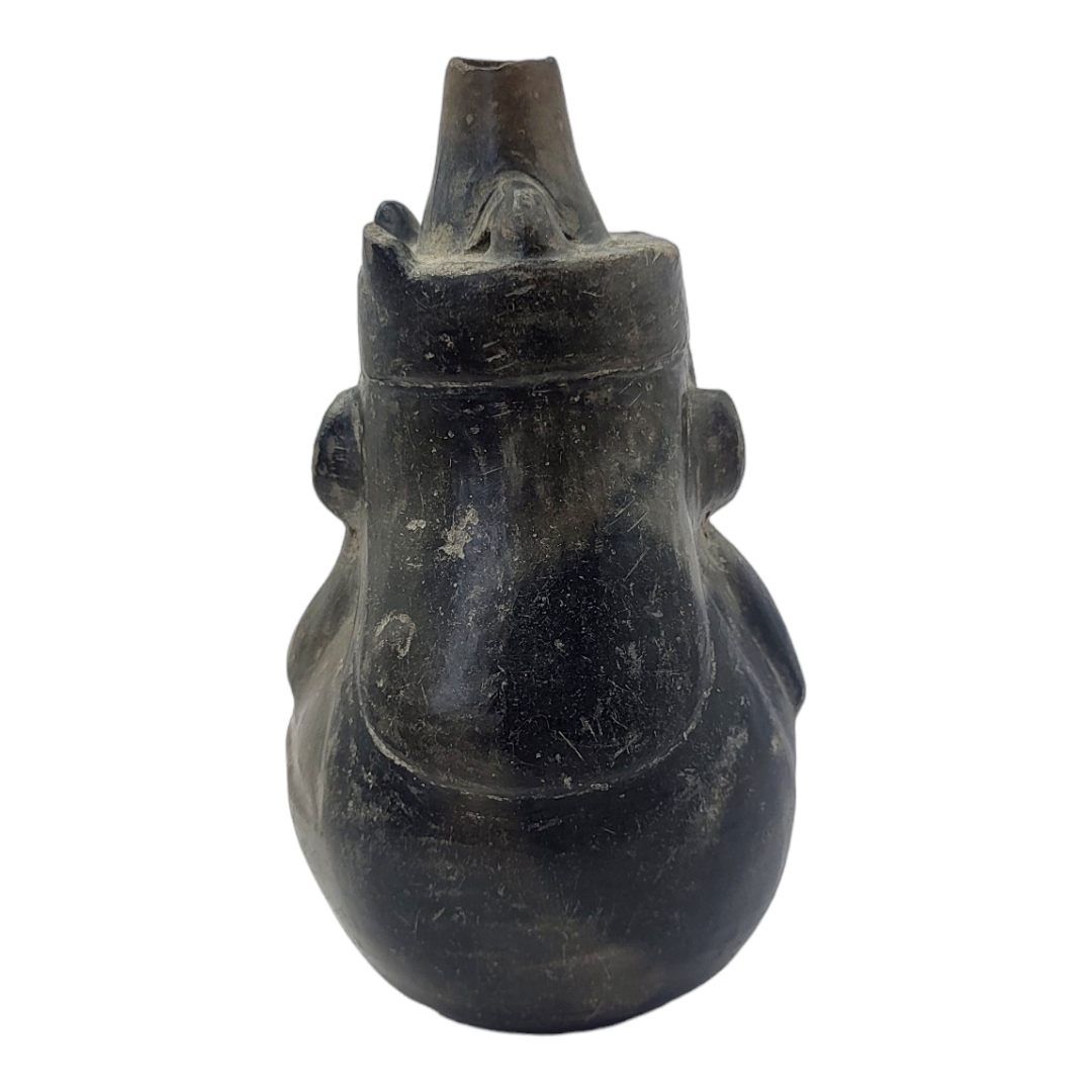 A SOUTH AMERICAN POTTERY FIGURAL JUG Cylindrical finial and playing pan pipes. (approx 18cm) - Image 4 of 5