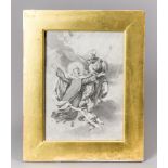 A 19TH CENTURY RELIGIOUS ENGRAVING WITH ANGELS AND CHERUBIM. Framed and glazed. (h 42cm x w 33.5cm)