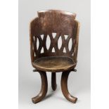 AN EARLY 20TH CENTURY ETHIOPIAN TRIBAL JIMMA CHAIR. (h 101cm x w 53cm x d 40cm)