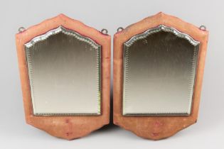 A PAIR OF FRENCH 19TH CENTURY BEVELLED AND RED VELVET WALL MIRRORS. Each (h 45cm x w 26cm x d 2cm)