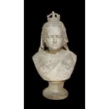 TURNER & WOOD, STOKE-ON-TRENT, A 19TH CENTURY PARIAN BUST OF QUEEN VICTORIA, DIAMOND JUBILEE 1887