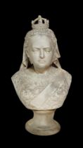 TURNER & WOOD, STOKE-ON-TRENT, A 19TH CENTURY PARIAN BUST OF QUEEN VICTORIA, DIAMOND JUBILEE 1887